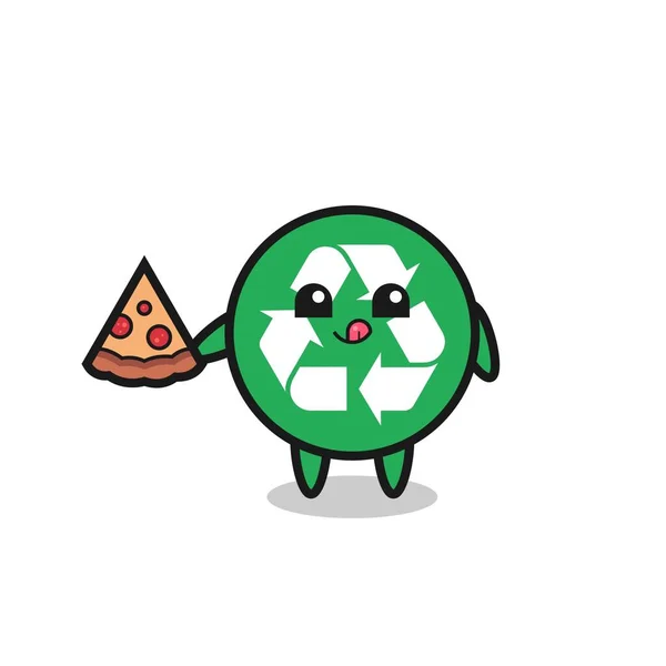Cute Recycling Cartoon Eating Pizza Cute Design — Stock Vector