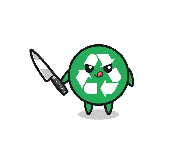 Cute Recycling Mascot Psychopath Holding Knife Cute Design — Stock Vector