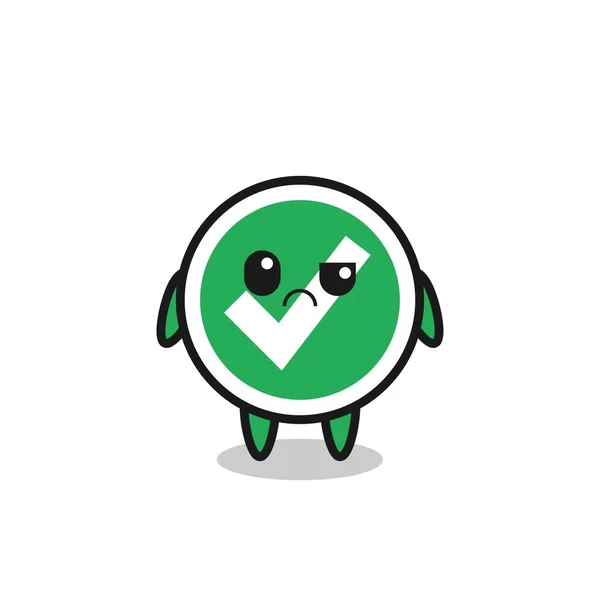 Mascot Check Mark Sceptical Face Cute Design — Stock Vector