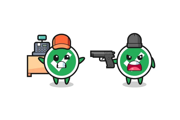 Illustration Cute Check Mark Cashier Pointed Gun Robber Cute Design — Stock Vector