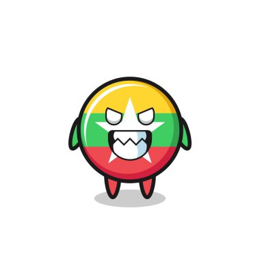 Myanmar bayrağının şeytani ifadesi sevimli maskot karakteri, şirin tasarım