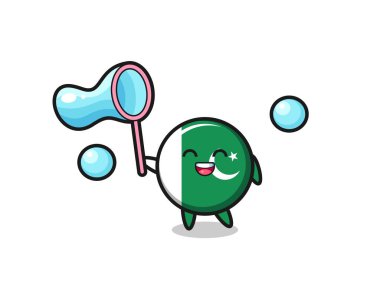 Mutlu Pakistan bayrağı çizgi filmi sabun köpüğü oynuyor, şirin tasarım