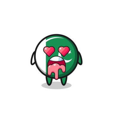 Sevimli Pakistan bayrağının aşık olma ifadesi kalp şeklinde gözleri, şirin bir tasarımı var.