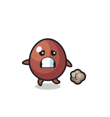 Korkuyla koşan çikolata yumurtasının çizimi, şirin tasarım.