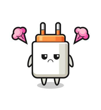 Sevimli güç adaptörü çizgi film karakterinin rahatsız edici ifadesi, şirin tasarım