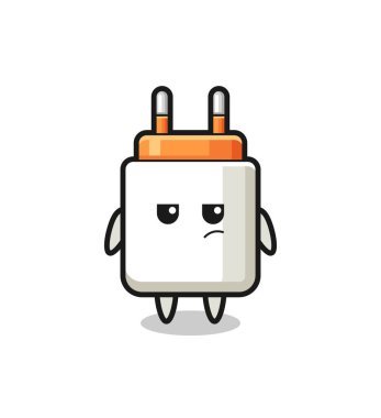 Şüpheli ifadeli sevimli güç adaptörü karakteri, şirin tasarım