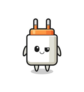 Güç adaptörü karikatürü kibirli bir ifade, şirin bir tasarım