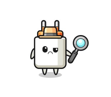 Dedektif olarak sevimli güç adaptörünün maskotu, şirin tasarım.