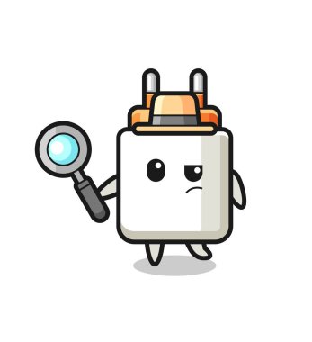 Güç adaptörü dedektif karakteri bir davayı inceliyor, şirin tasarım.