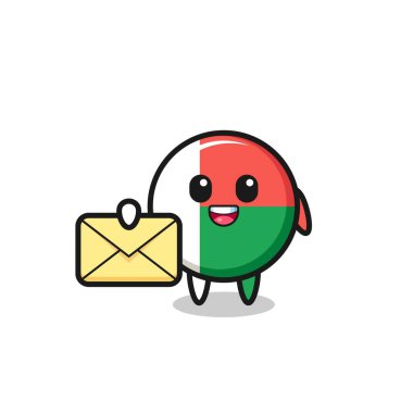 Sarı bir harf taşıyan madagaskar bayrağının çizgi film çizimi, şirin bir tasarım.