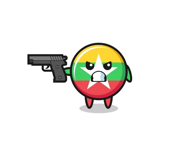 Милый Персонаж Флага Myanmar Стрелять Пистолета Милый Дизайн — стоковый вектор