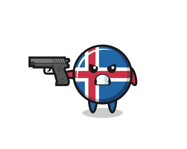 Roztomilý Iceland Vlajka Postava Střílet Pistolí Roztomilý Design — Stockový vektor