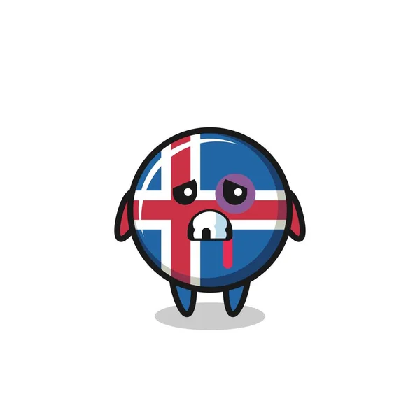Personaggio Della Bandiera Iceland Ferito Con Volto Ammaccato Design Carino — Vettoriale Stock