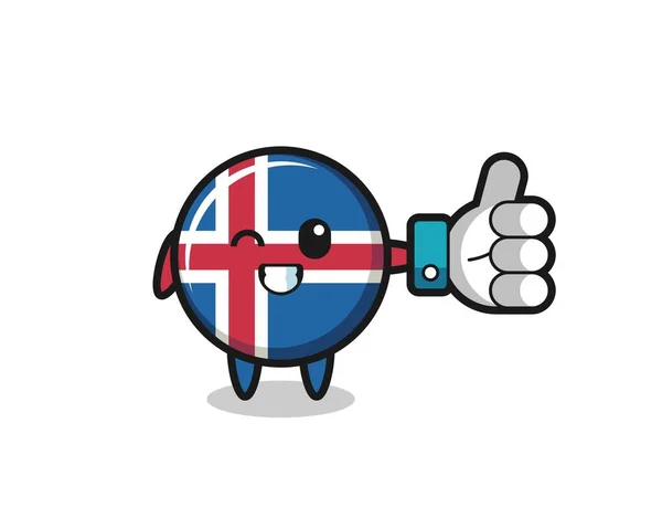 Bandiera Simpatica Iceland Con Pollici Dei Social Media Simbolo Design — Vettoriale Stock