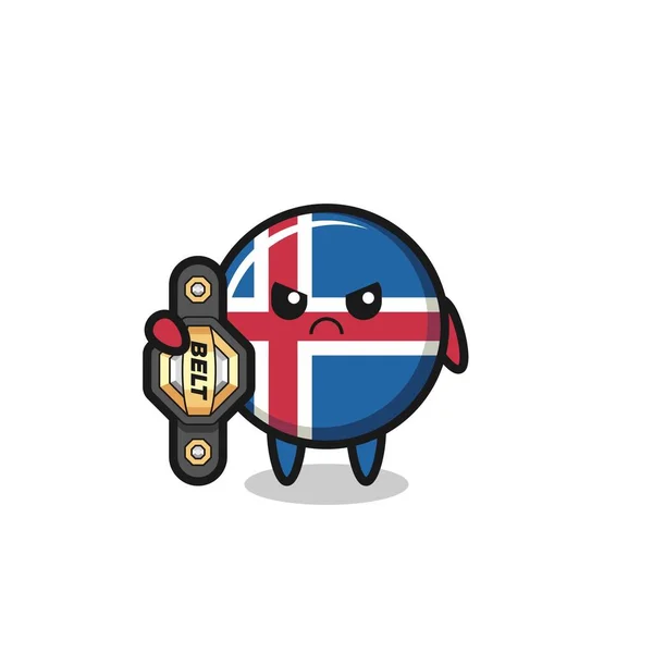 Iceland Flag Mascot Character Mma Fighter Champion Belt Cute Design — Stock Vector