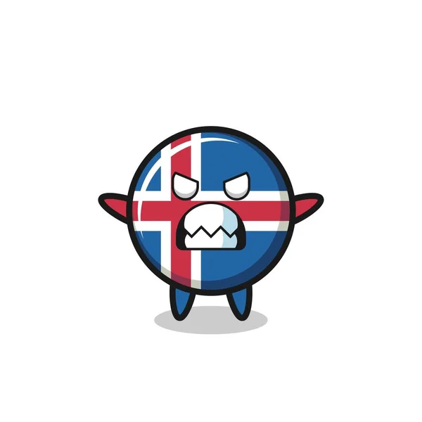 Гнев Выражение Персонажа Талисмана Флага Iceland Милый Дизайн — стоковый вектор