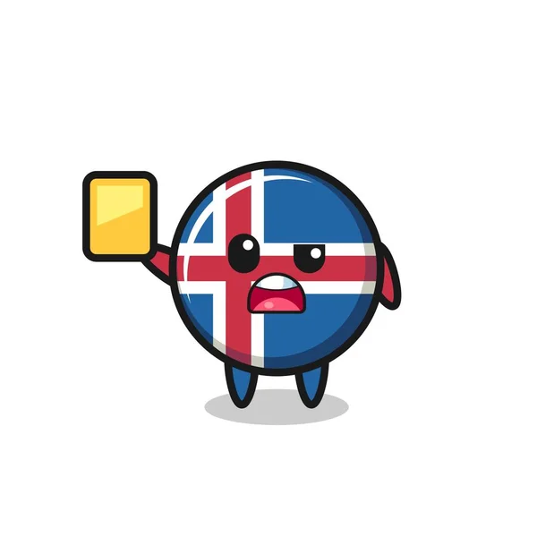 Kreskówki Iceland Flag Charakter Jako Sędzia Piłki Nożnej Dając Żółtą — Wektor stockowy