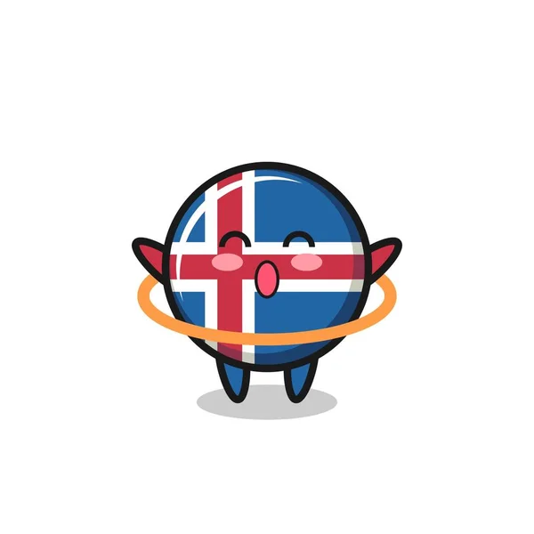 Милий Прапор Ісландії Мультфільм Грає Хула Кільце Милий Дизайн — стоковий вектор