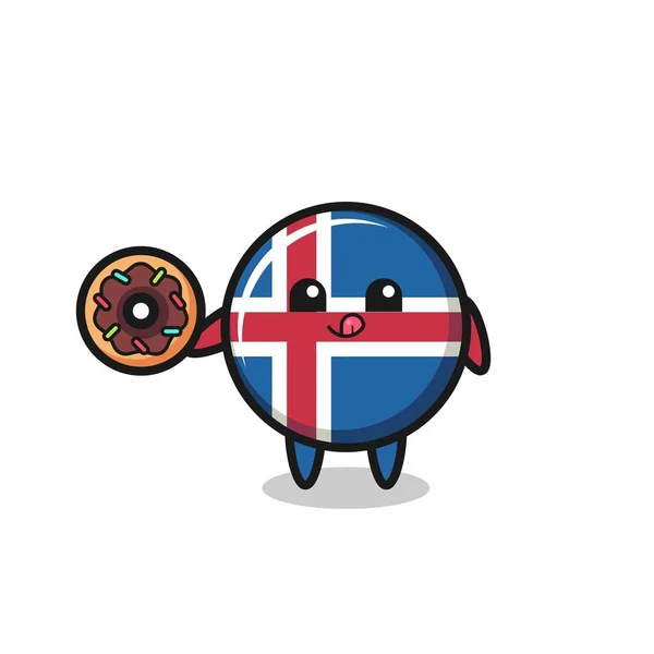 Ілюстрація Символу Прапора Iceland Їсть Пончик Милий Дизайн — стоковий вектор