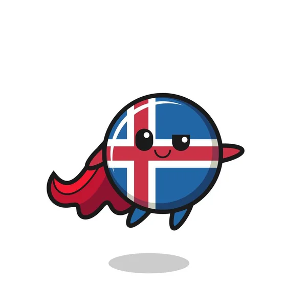 Cute Iceland Flag Superhero Postać Jest Latający Ładny Design — Wektor stockowy