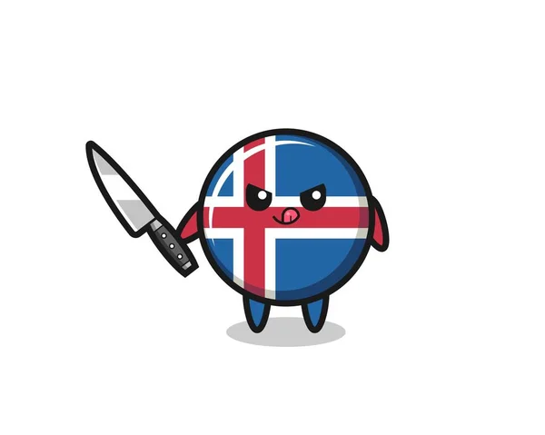 Lucu Iceland Flag Maskot Sebagai Psikopat Memegang Pisau Desain Yang - Stok Vektor