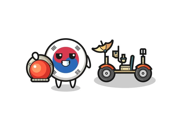 Drapeau Mignon Corée Sud Tant Astronaute Avec Rover Lunaire Design — Image vectorielle