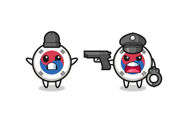 警察に逮捕された手を上げて韓国の旗泥棒のイラストかわいいデザイン — ストックベクタ