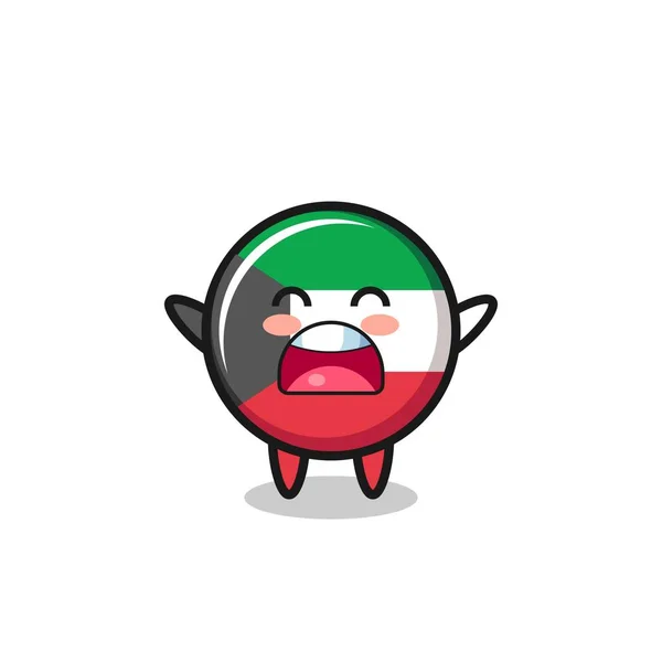 Милый Кувейтский Флаг Талисман Зевотой Выражение Милый Дизайн — стоковый вектор