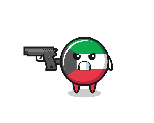 Lindo Kuwait Bandera Carácter Disparar Con Arma Lindo Diseño — Vector de stock