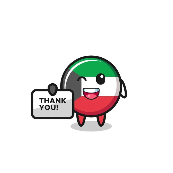 Mascota Bandera Kuwait Sosteniendo Una Pancarta Que Dice Gracias Lindo — Archivo Imágenes Vectoriales