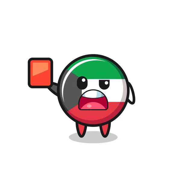 Kuwait Drapeau Mascotte Mignonne Comme Arbitre Donnant Carton Rouge Design — Image vectorielle