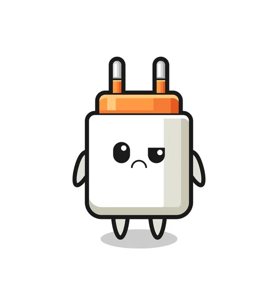 Mascota Del Adaptador Corriente Con Cara Escéptica Lindo Diseño — Vector de stock