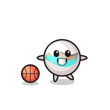 Mermer oyuncak çizgi filmi basketbol oynuyor, şirin bir tasarım.