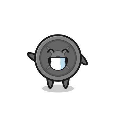 Halter plakalı çizgi film karakteri el hareketi yapıyor, şirin bir tasarım.