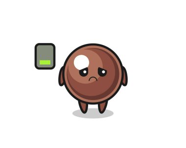 tapyoca inci maskot karakteri yorgun bir jest yapıyor.