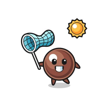 tapyoka inci maskot illüstrasyon kelebek yakalıyor!