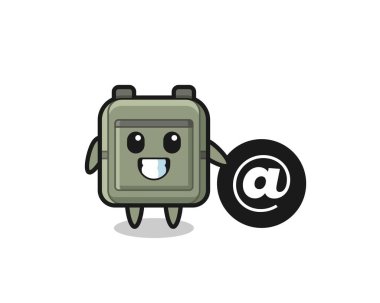 Okul çantasının çizgi film çizimi Sembolün yanında duruyor, şirin tasarım