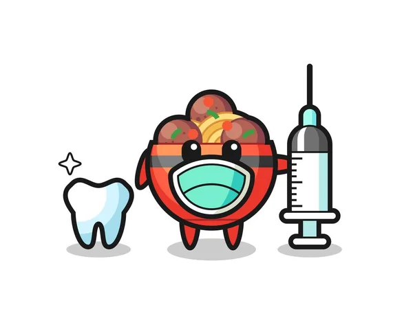 Personaje Mascota Del Tazón Albóndigas Como Dentista Lindo Diseño — Vector de stock