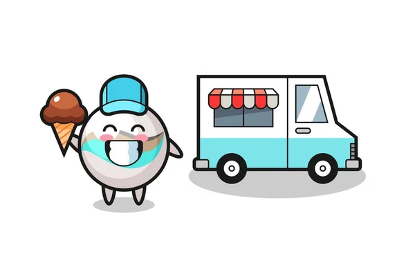 Mascota Dibujos Animados Juguete Mármol Con Camión Helados Diseño Lindo — Vector de stock