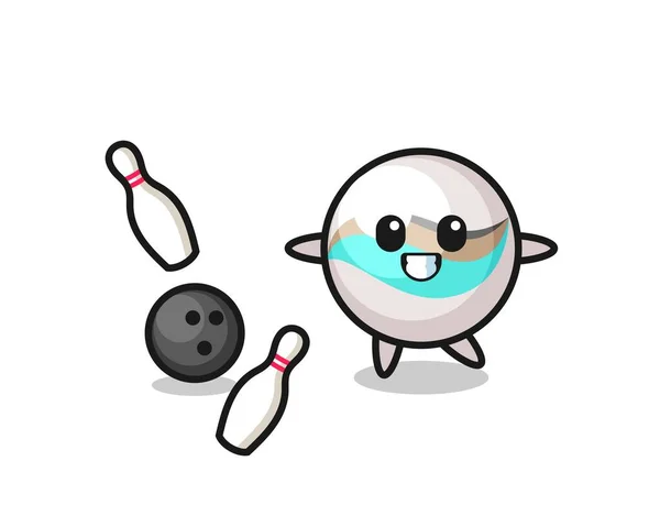 Charakter Cartoon Aus Marmor Spielzeug Spielt Bowling Niedliches Design — Stockvektor