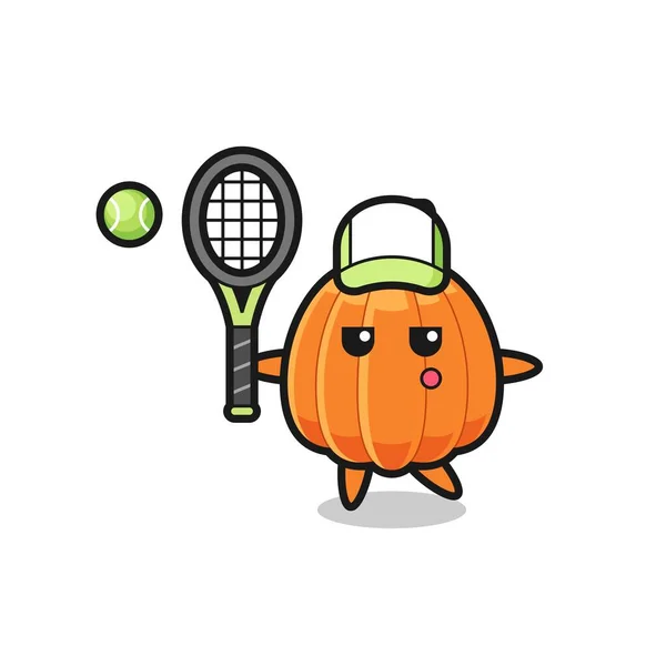 Caractère Dessin Animé Citrouille Tant Que Joueur Tennis Design Mignon — Image vectorielle