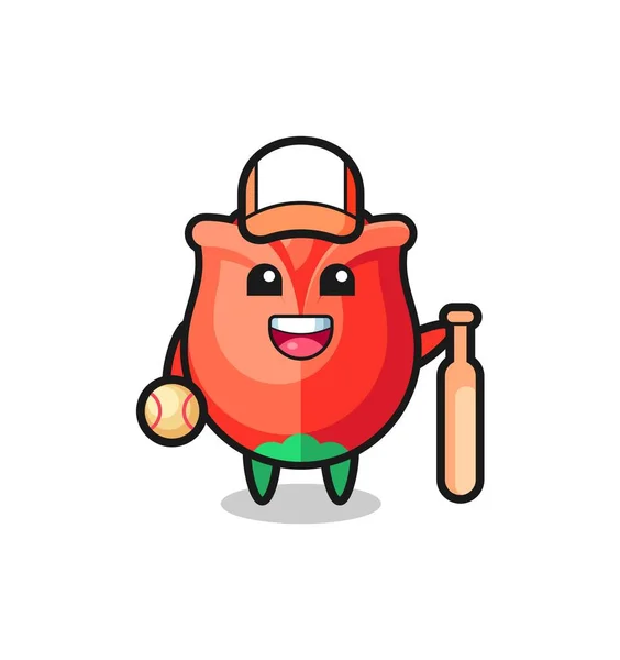 Personnage Bande Dessinée Rose Comme Joueur Baseball Design Mignon — Image vectorielle