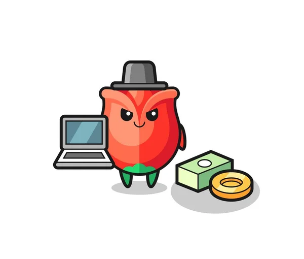 Mascot Εικονογράφηση Του Τριαντάφυλλου Χάκερ Χαριτωμένο Σχεδιασμό — Διανυσματικό Αρχείο