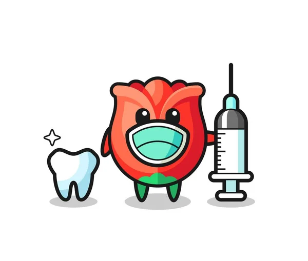 Personaje Mascota Rosa Como Dentista Lindo Diseño — Vector de stock