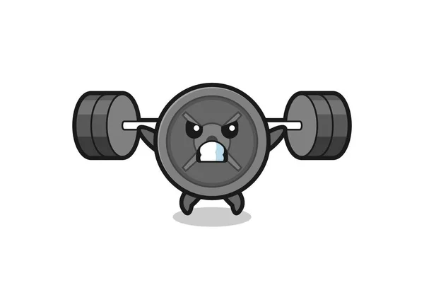 Barbell Plate Mascot Cartoon Barbell Cute Design — Stock Vector