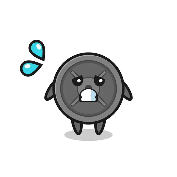 Barbell Plate Mascot Character Afraid Gesture Cute Design — Stock Vector