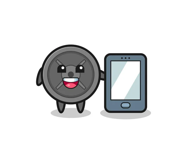 Placa Sino Ilustração Desenho Animado Segurando Smartphone Projeto Bonito — Vetor de Stock