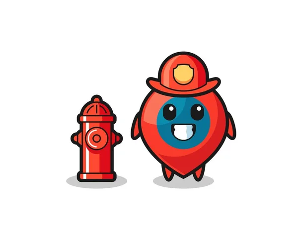 区位标志作为消防员的吉祥物形象 可爱的设计 — 图库矢量图片