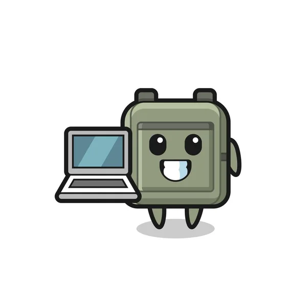 Mascot Illustration Tas Sekolah Dengan Laptop Desain Yang Lucu - Stok Vektor
