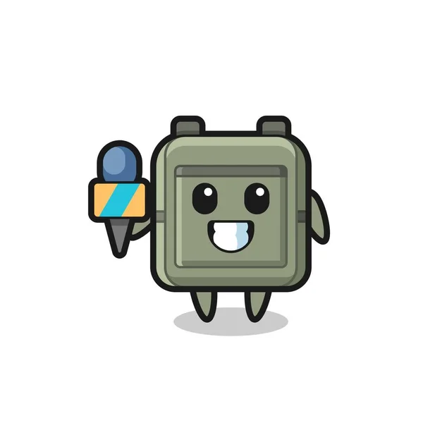 Personaje Mascota Bolsa Escuela Como Reportero Noticias Lindo Diseño — Vector de stock